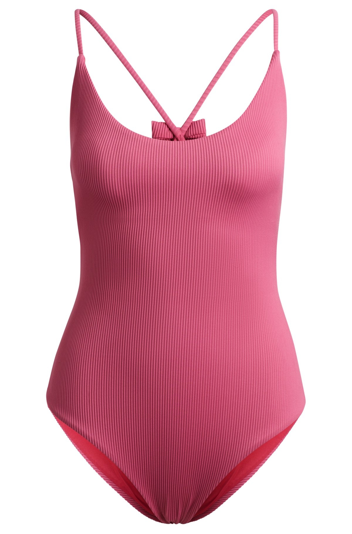 RIBBED ONE-PIECE SWIMSUIT WITH BOW TRIM - 1