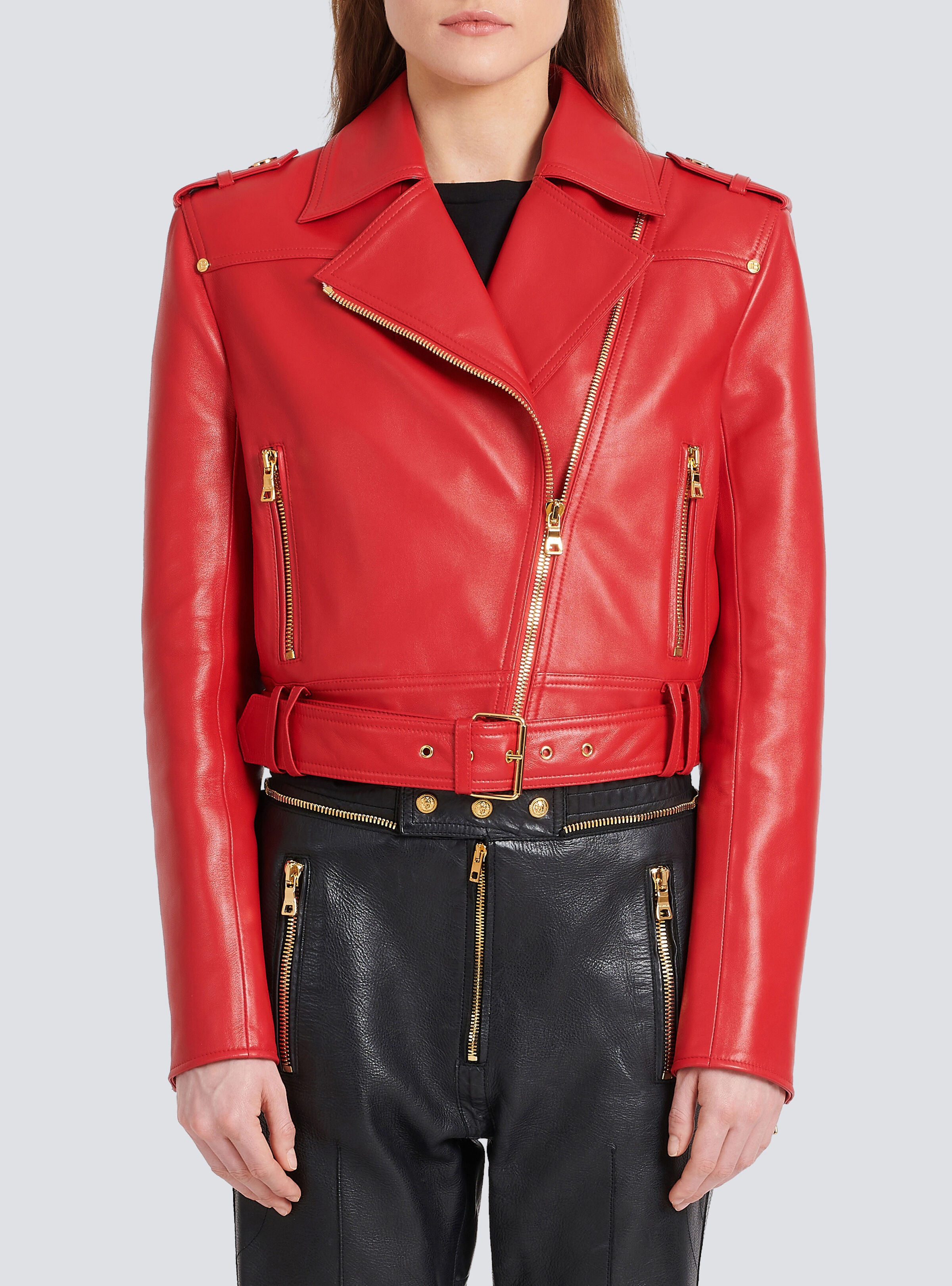 Cropped leather biker jacket - 6