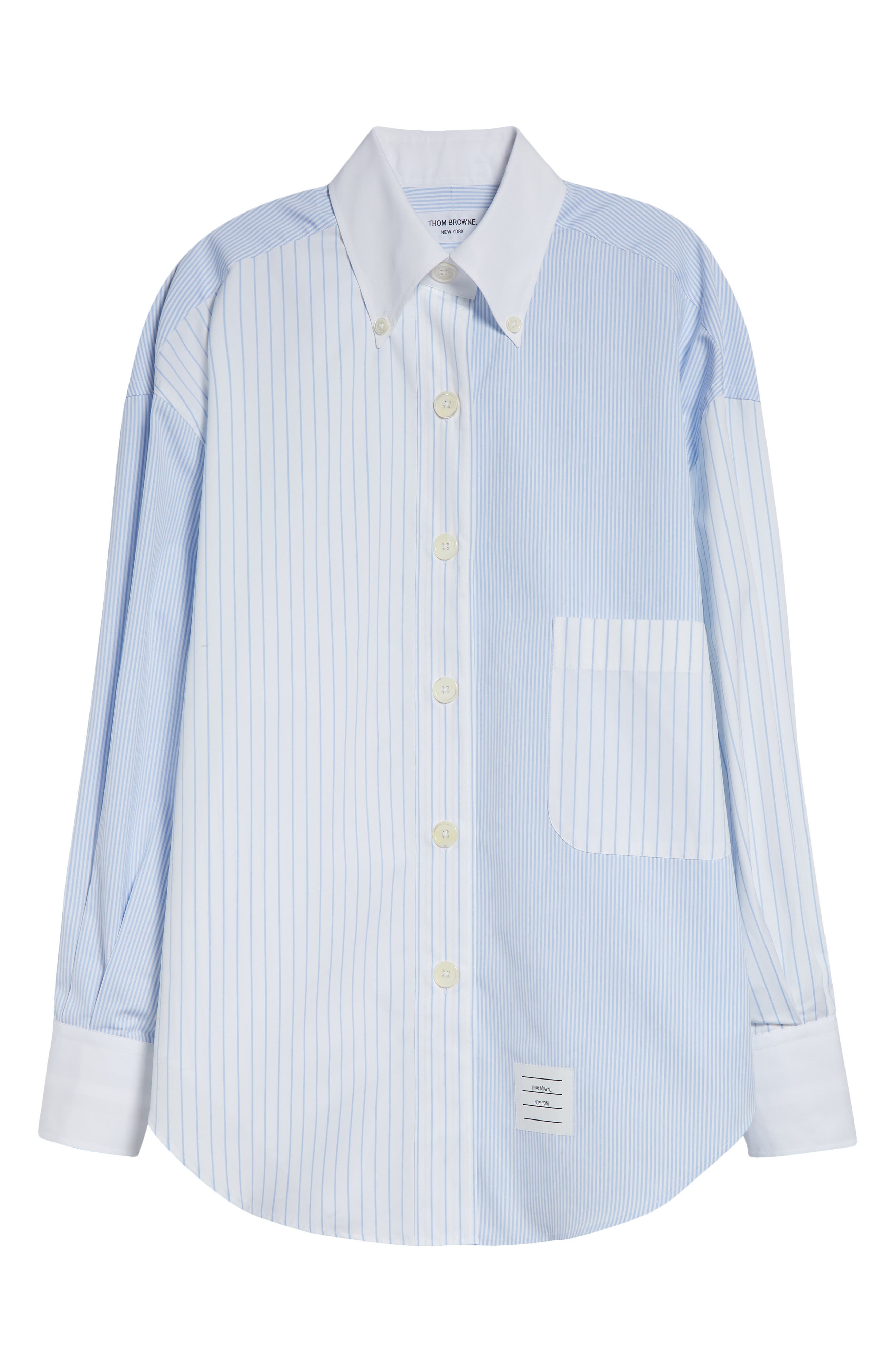 Thom Browne Fin-Mix Stripe Supima® Cotton Poplin Button-Down Shirt in Light Blue at Nordstrom - 6