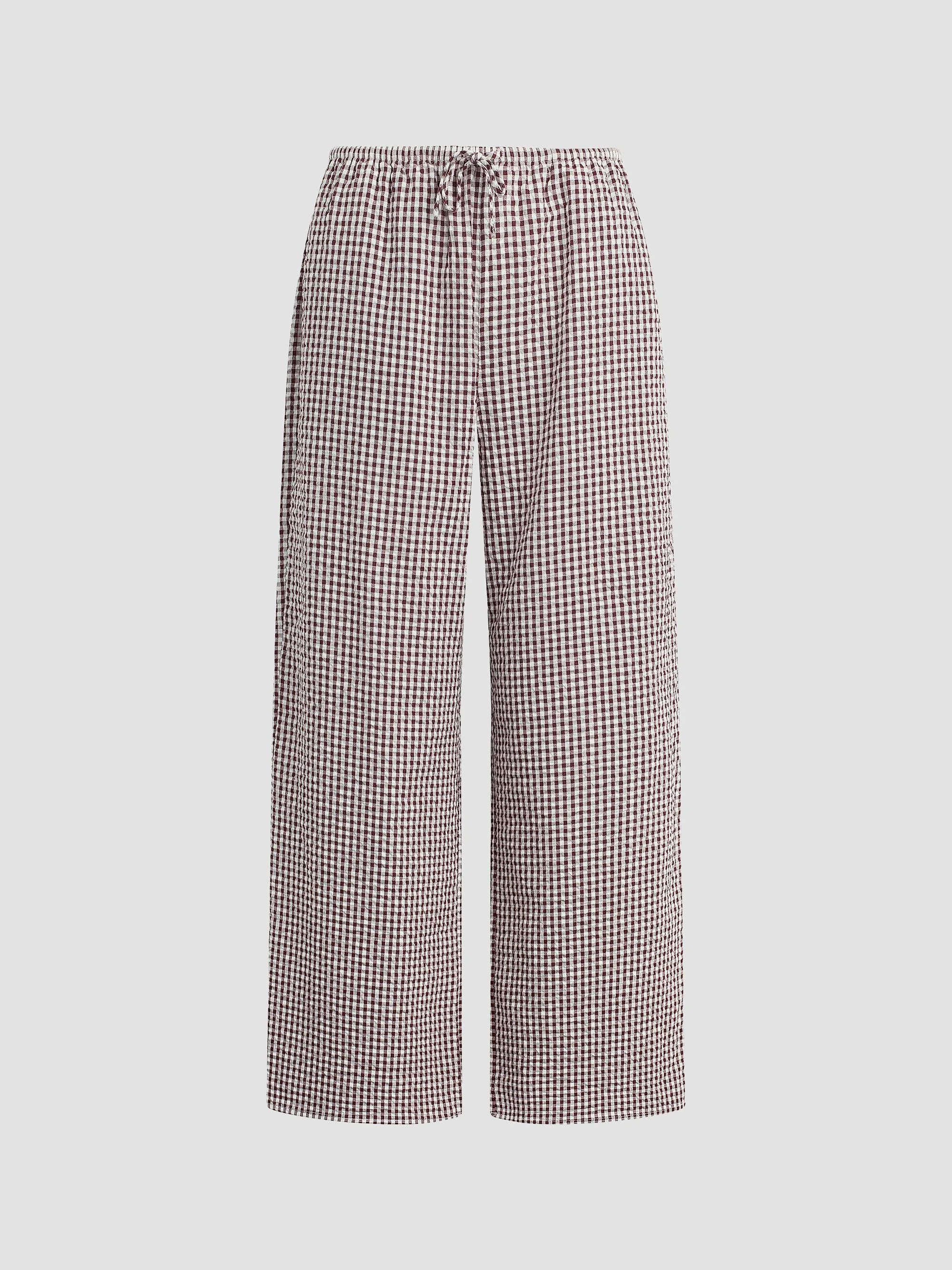 Women's The Brynn Gingham Cotton-Blend Wide-Leg Ankle Pants - Macchiato Gingham - 1
