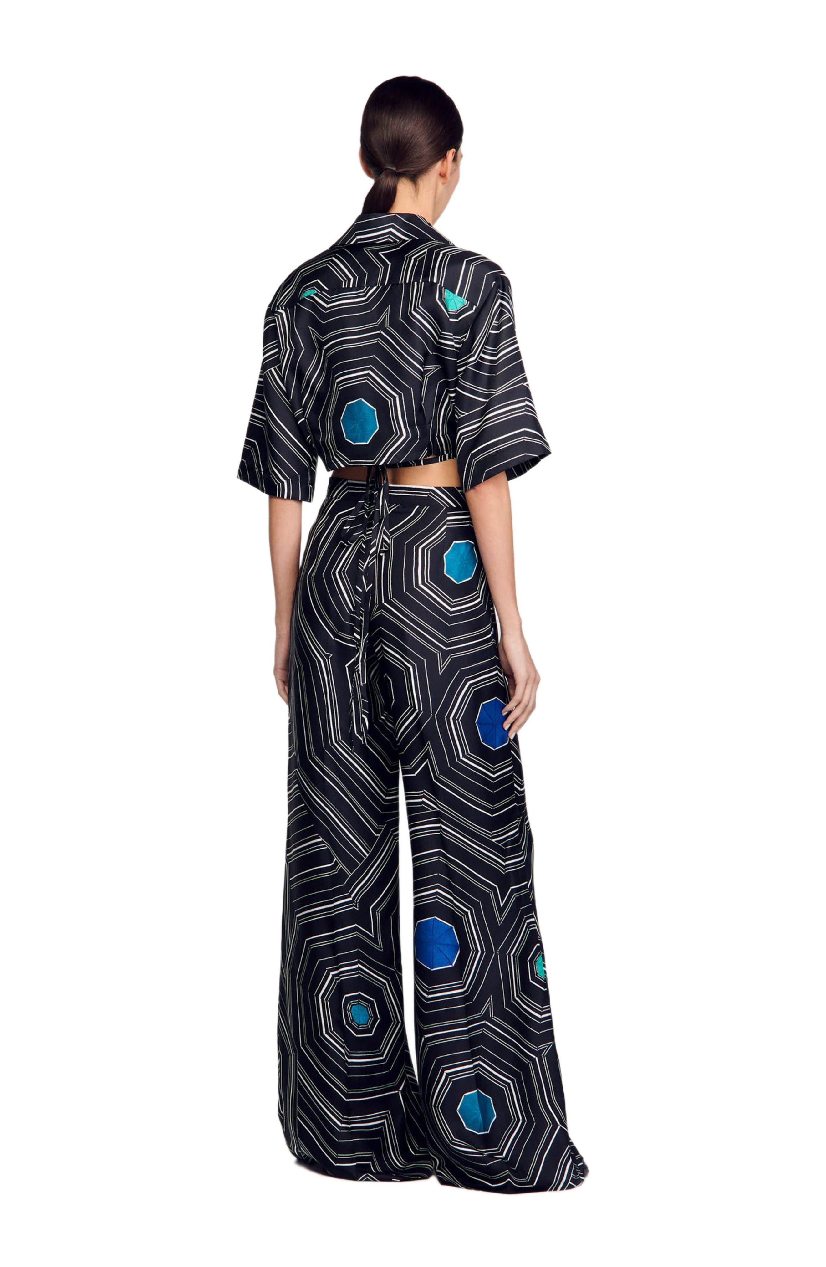 SANDRO Spiral-motif silk shirt in Black at Nordstrom - 2