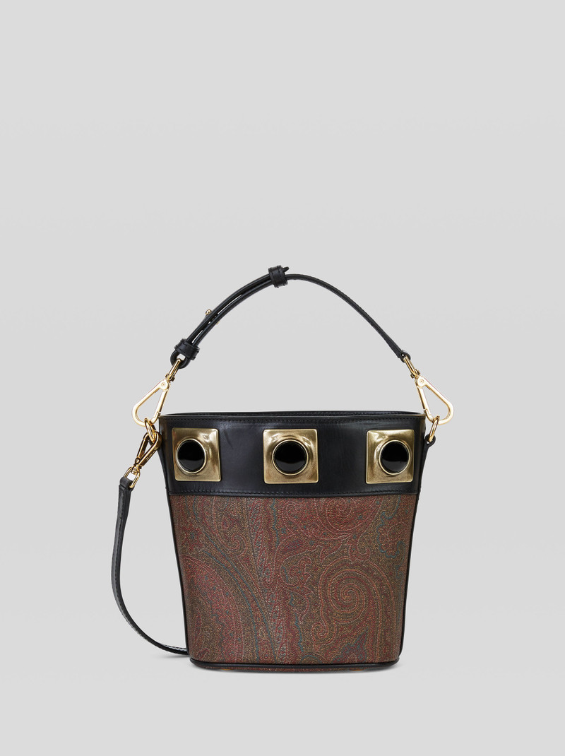 CROWN ME PAISLEY BUCKET BAG WITH BLACK STUDS 1