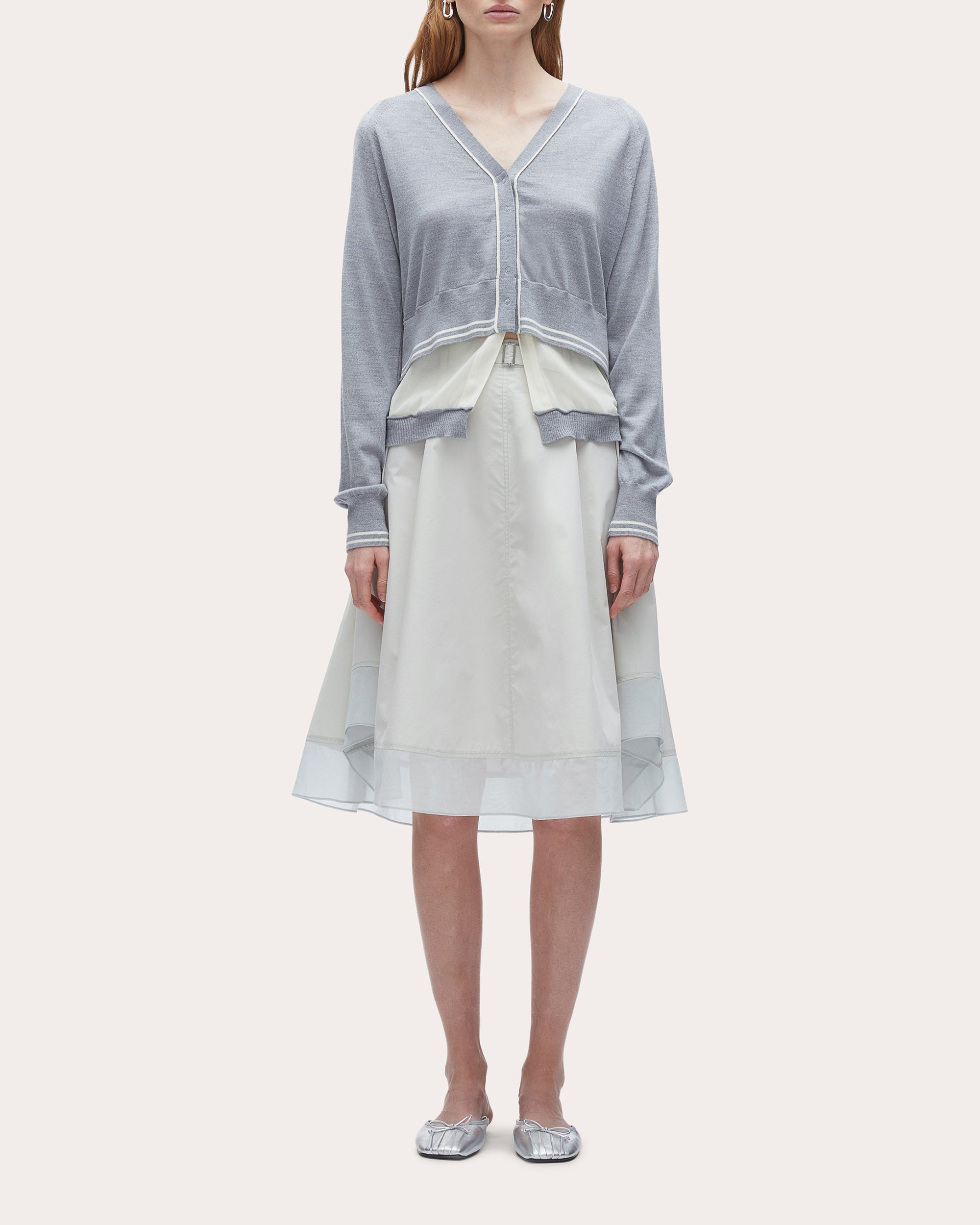Layered Chiffon-Paneled Wool Cardigan - 5