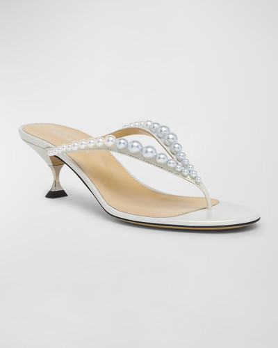 MACH & MACH Sirene Pearly Leather Thong Sandals outlook