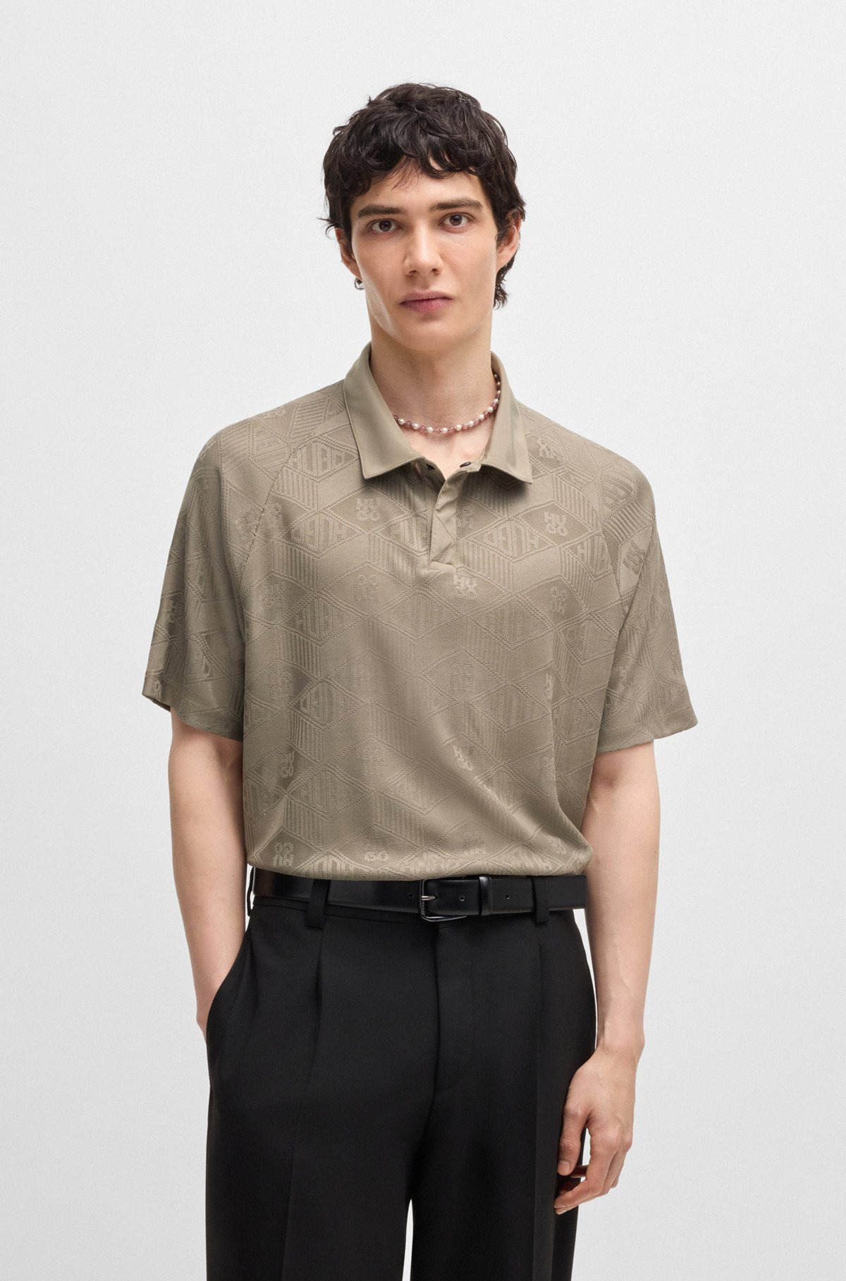 LOGO-PATTERN POLO SHIRT WITH CONTRAST PLACKET - 2