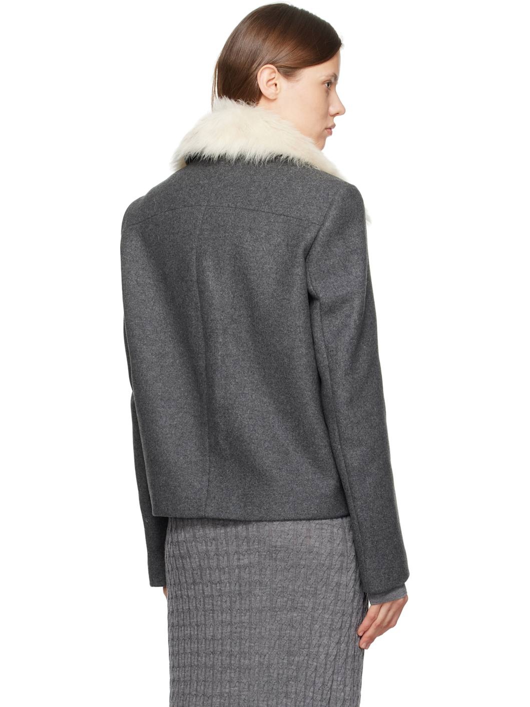 Gray Shearling Collar Jacket - 3
