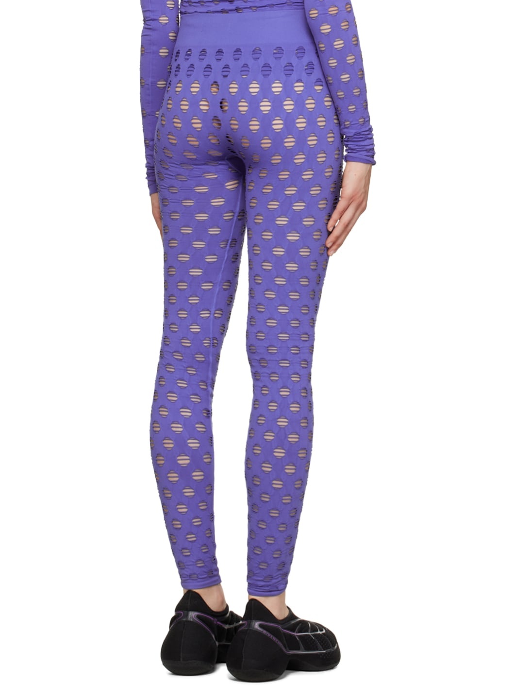 Blue Perforated Leggings - 3