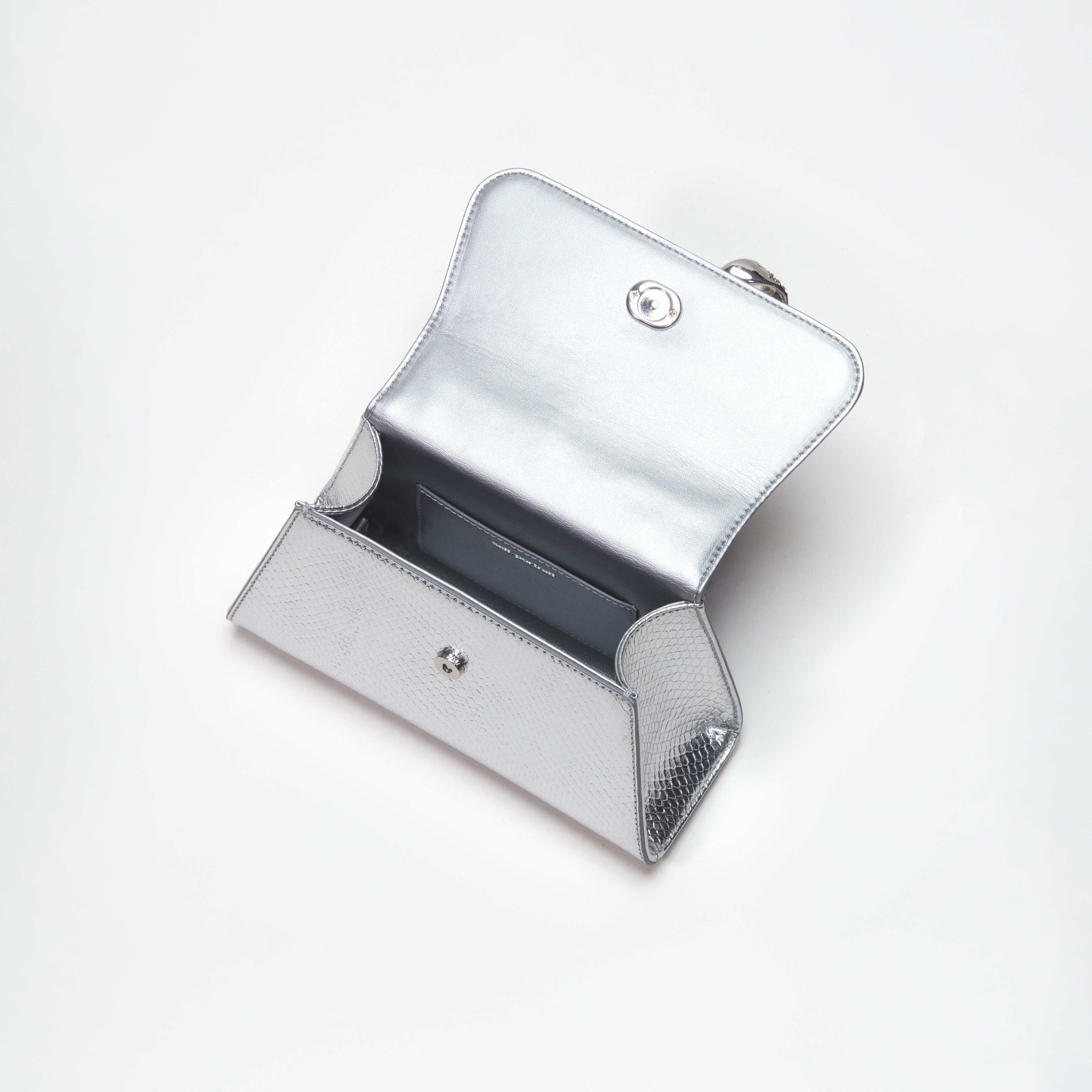 Silver Python Diamante Bow Mini Bag - 5