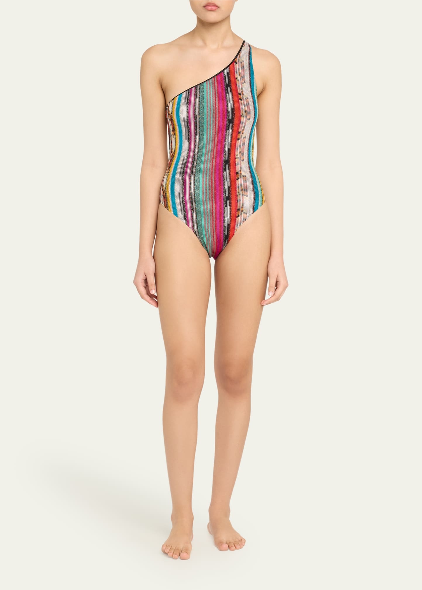 Metallic Asymmetric One-Piece Swimsuit - 2