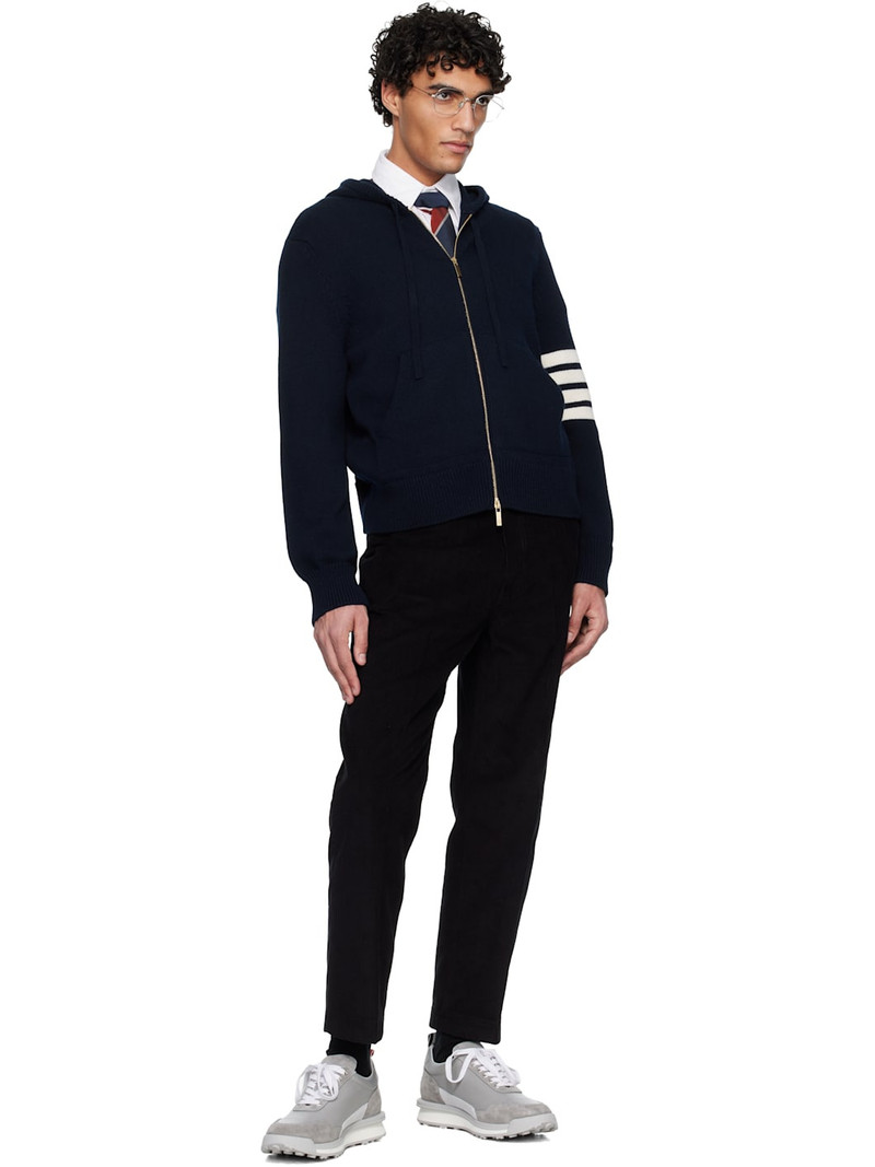 Thom Browne Navy Intarsia Zip Up 4-Bar Hoodie outlook