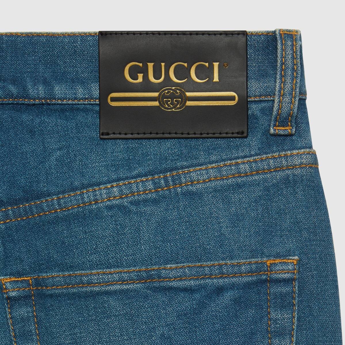 Washed denim flare pant with Gucci label - 6