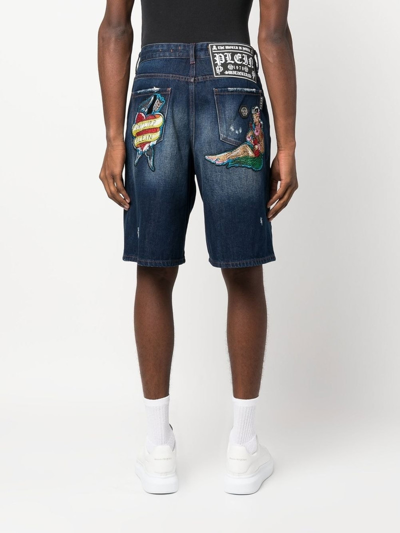 patch-detail knee-length denim shorts 4