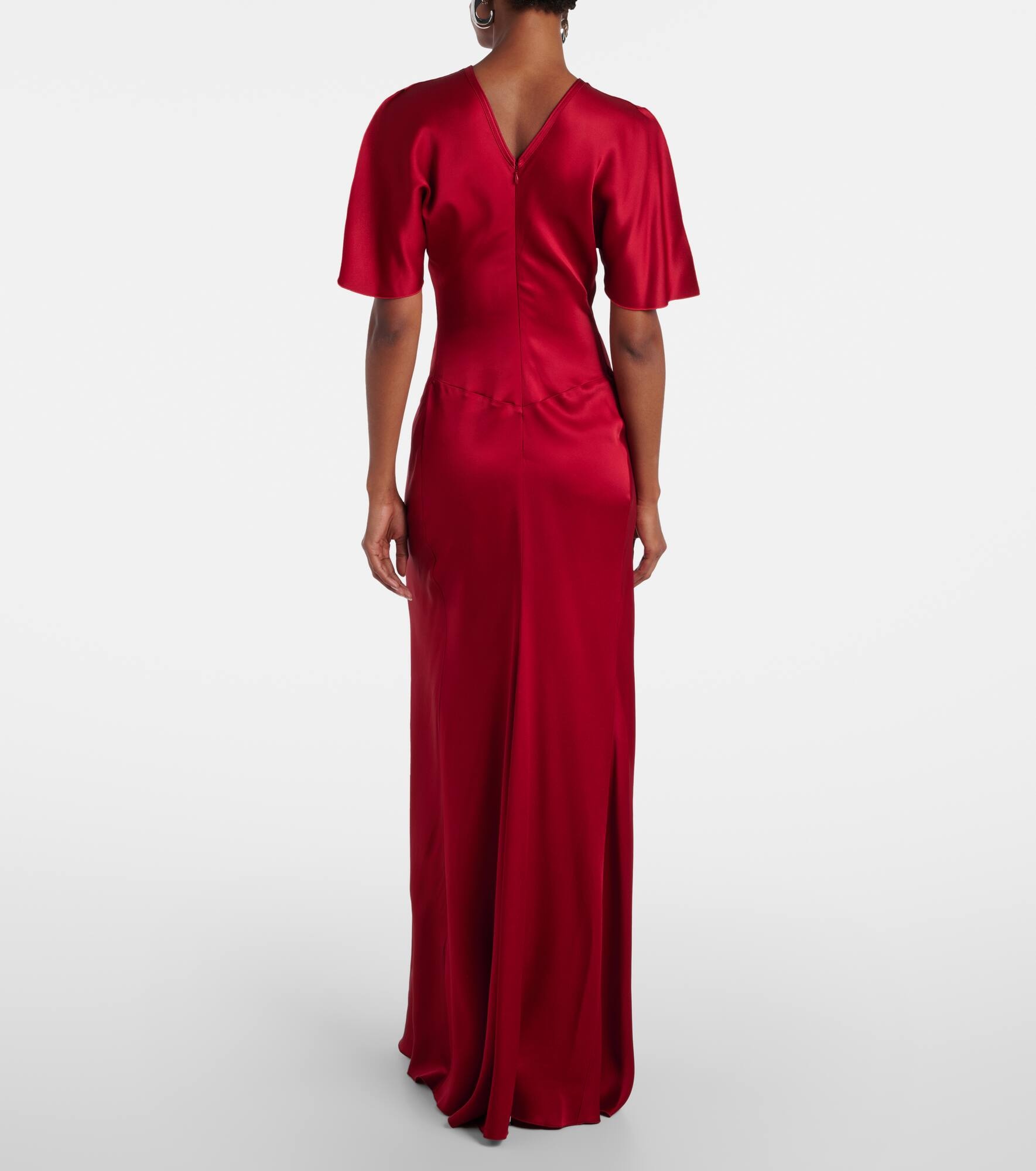 Caped gathered crêpe satin gown - 3