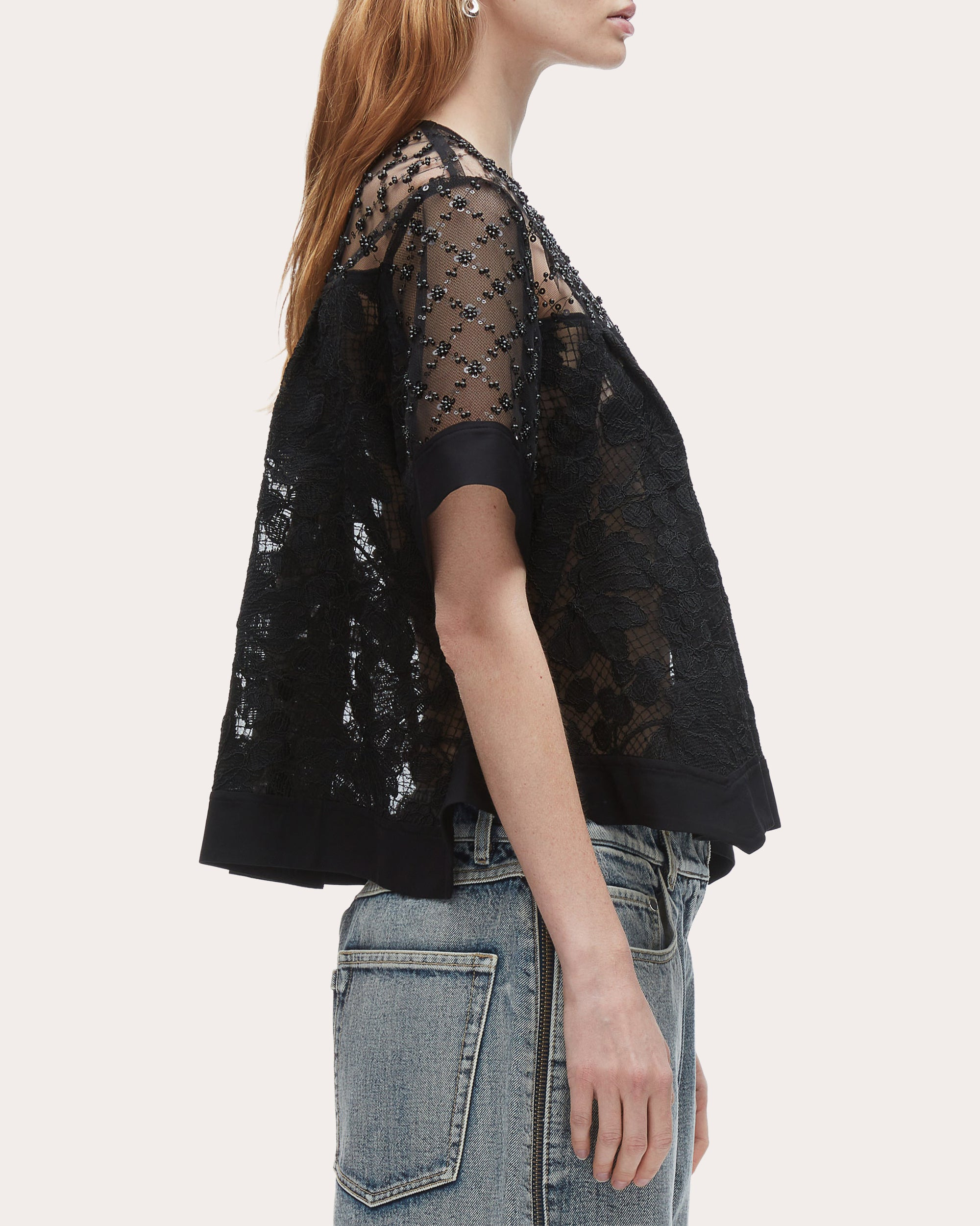 Embellished Floral Lace Organza Top - 4