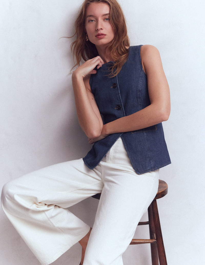 BODEN Denim Waistcoat-Indigo Denim outlook