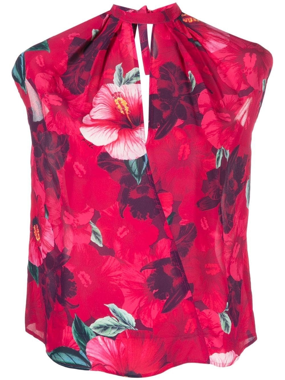 hibiscus-print sleeveless blouse - 1