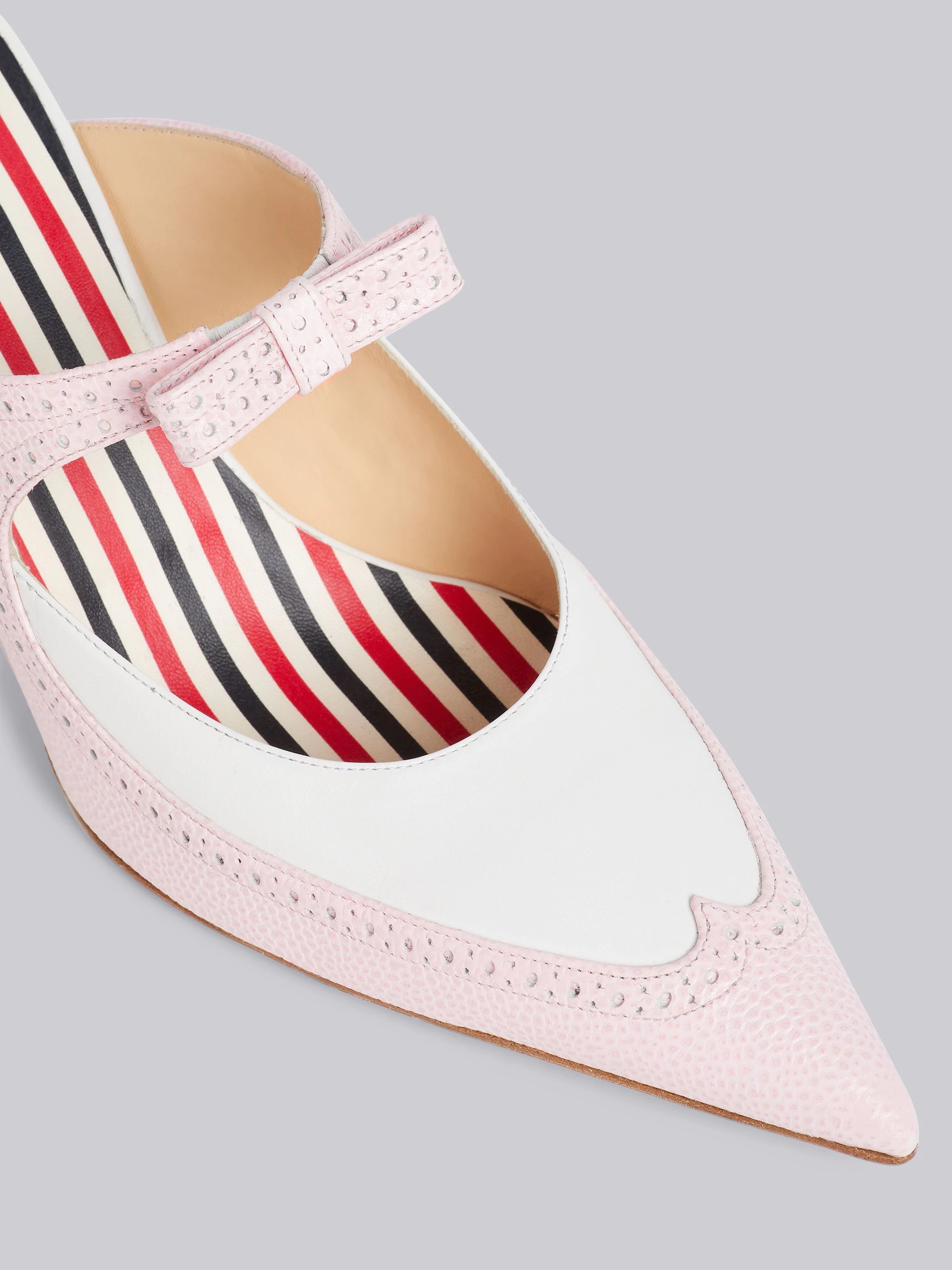 Light Pink Soft Calfskin Curved Brogued Bow Mule - 2