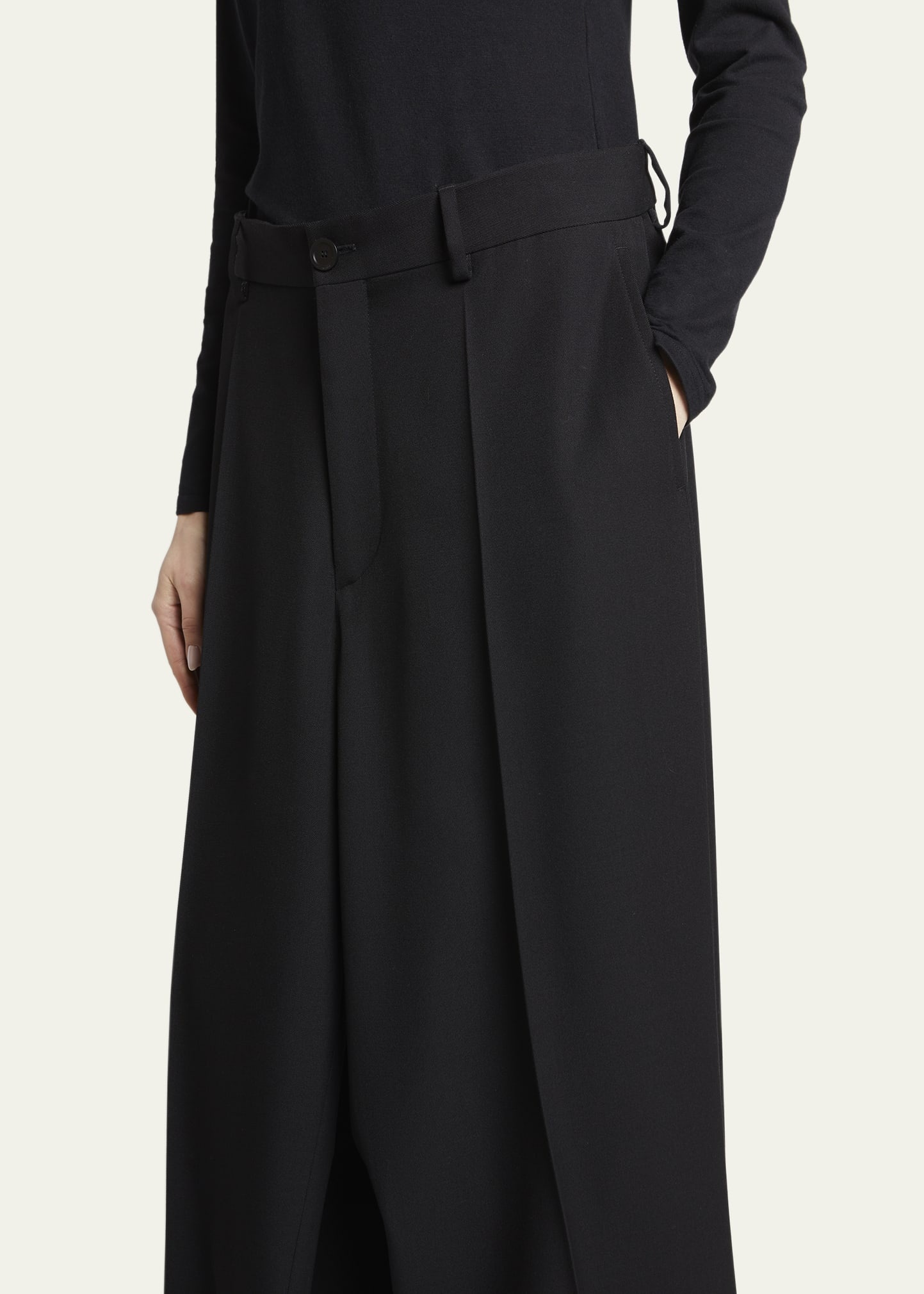 Double Front Wide-Leg Wool Pants - 5