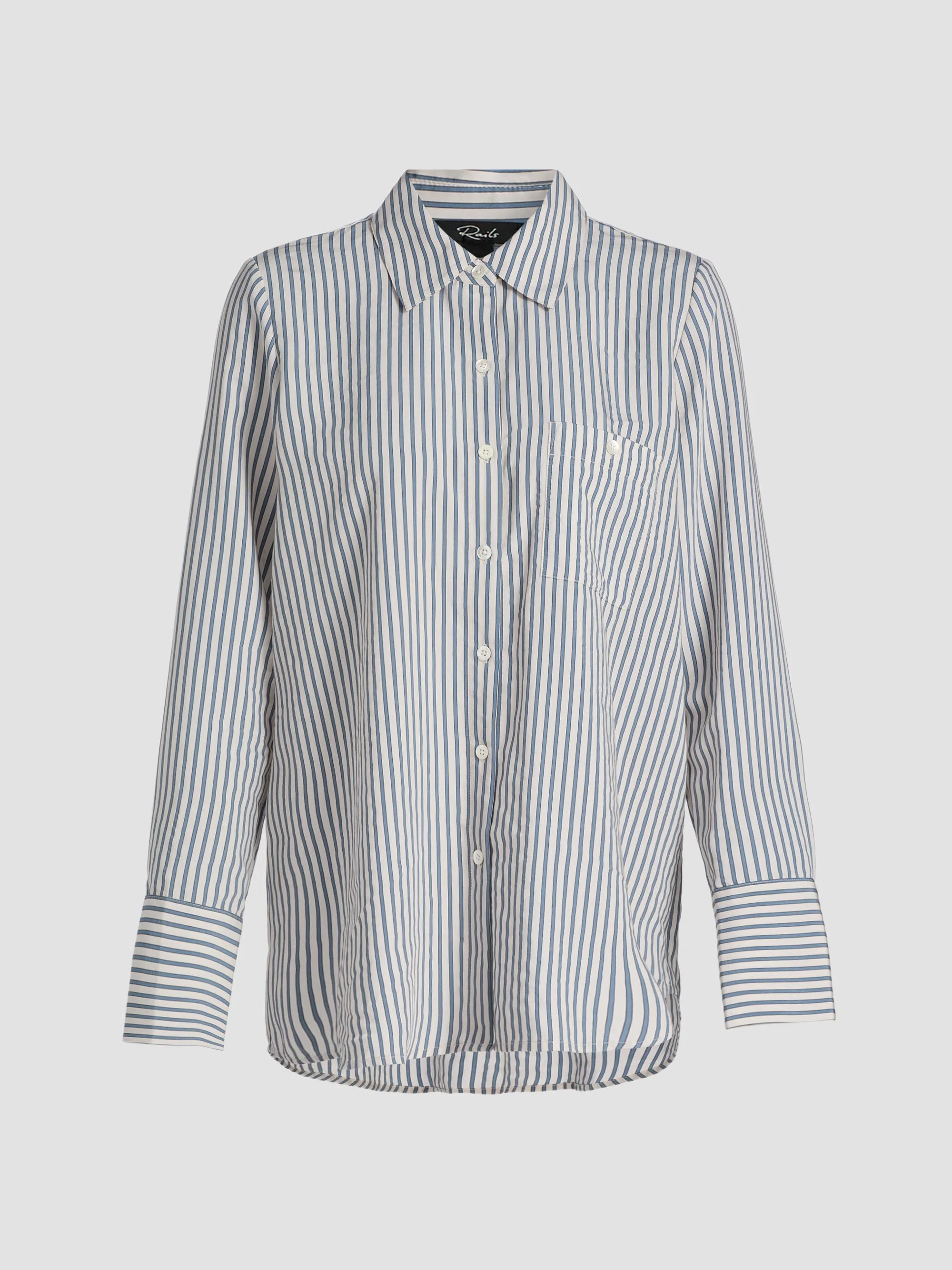 Women's Beck Striped Woven Shirt - Ivory Blue Stripe - 1