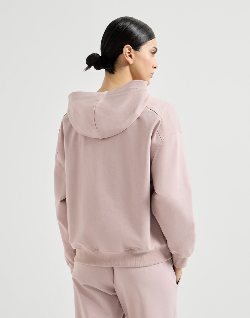 Stretch cotton lightweight French terry hooded sweatshirt with zipper and shiny trims 3