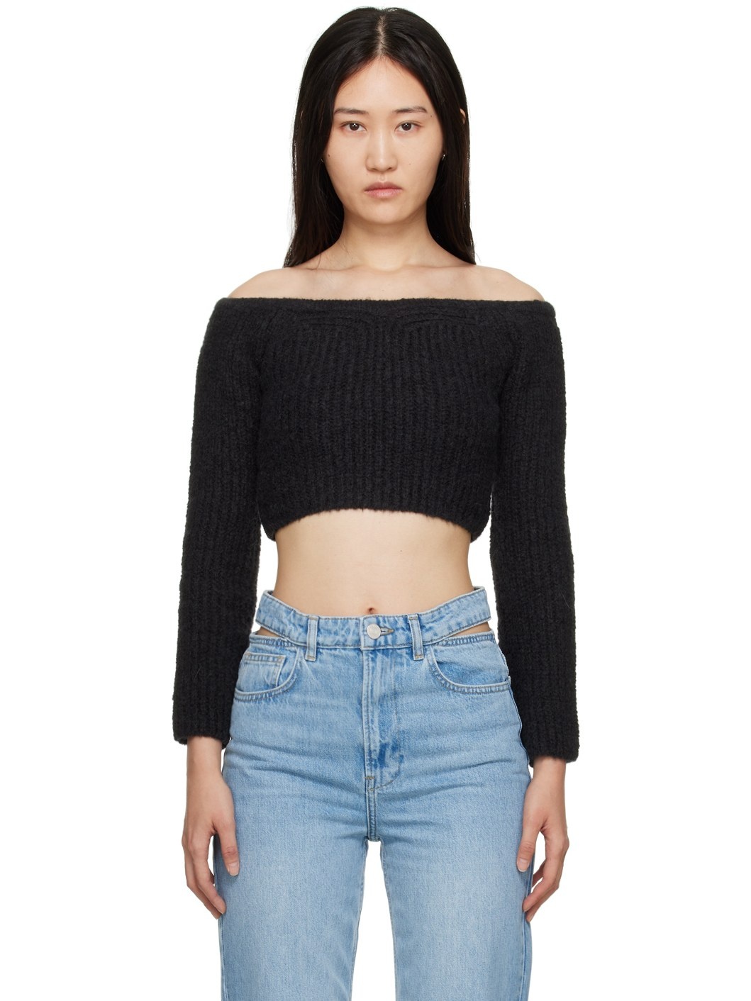 Black Off-The-Shoulder Sweater - 1