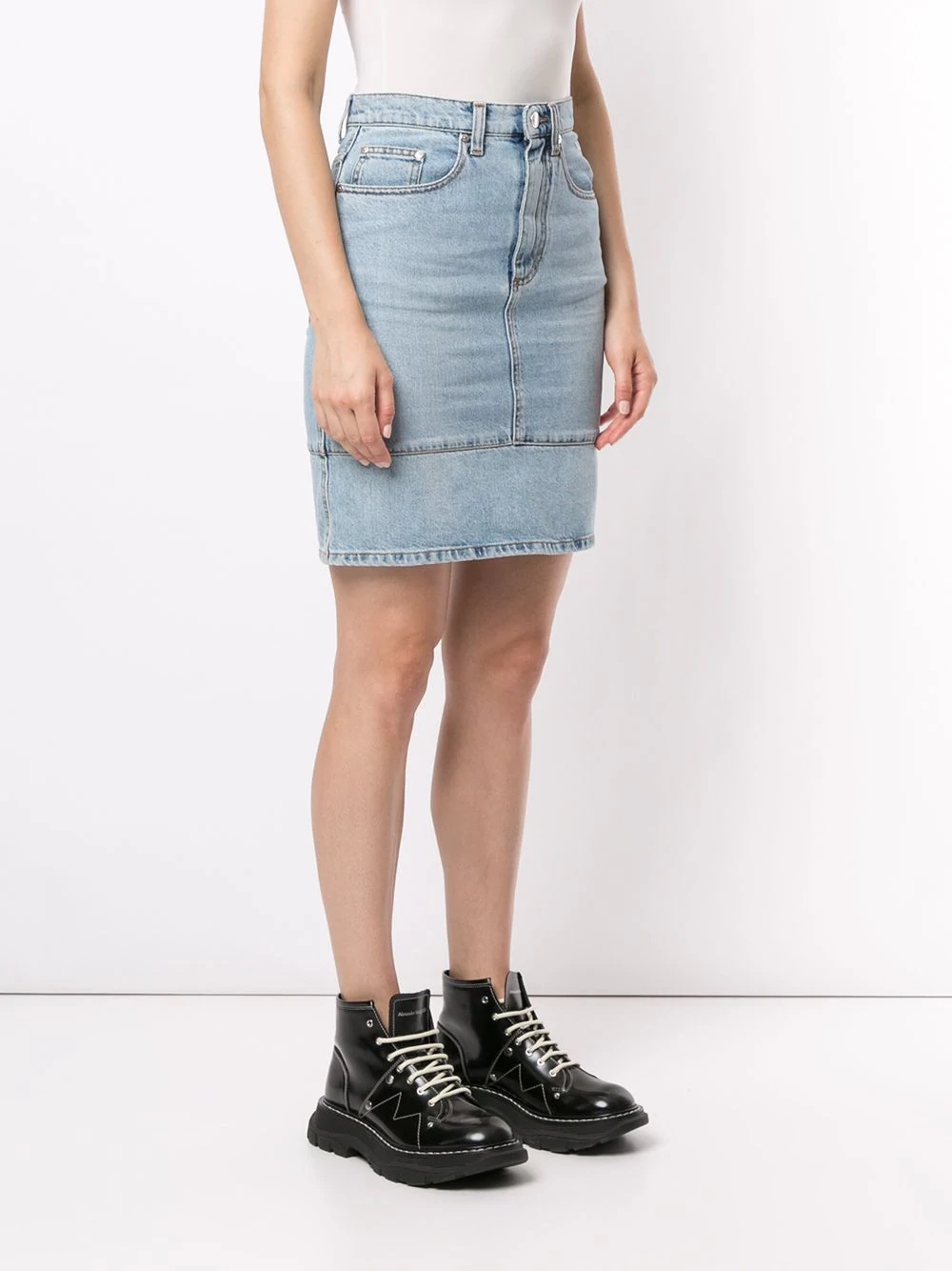 panelled high-waisted denim skirt - 3