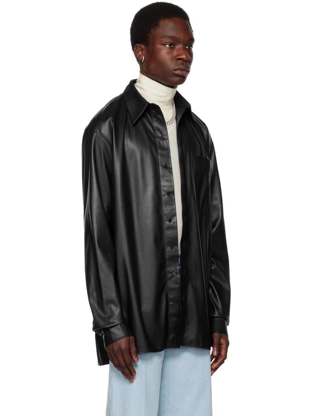 Black Oversized Faux-Leather Shirt - 2