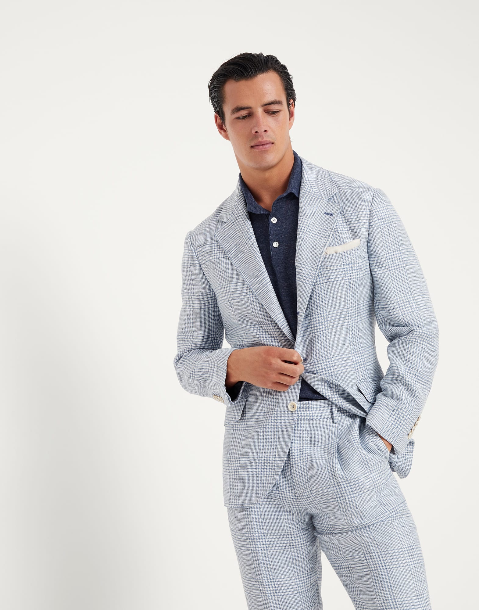 Linen, wool and silk Prince of Wales deconstructed Cavallo blazer - 1