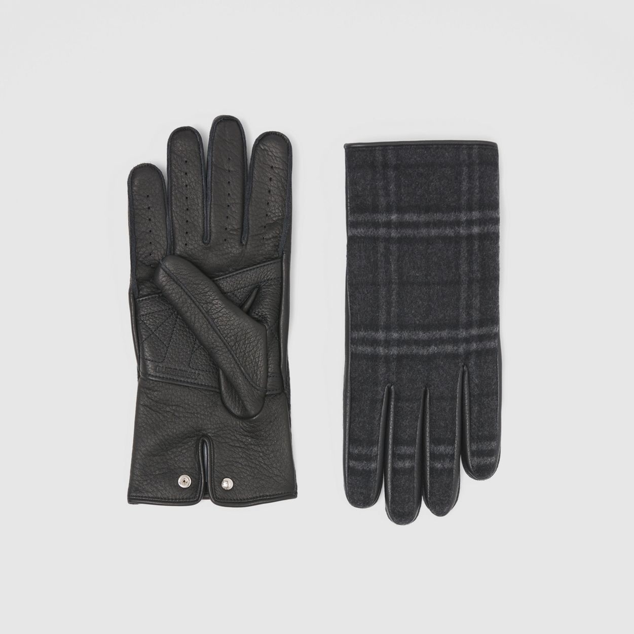 Cashmere-lined Check and Deerskin Gloves - 1