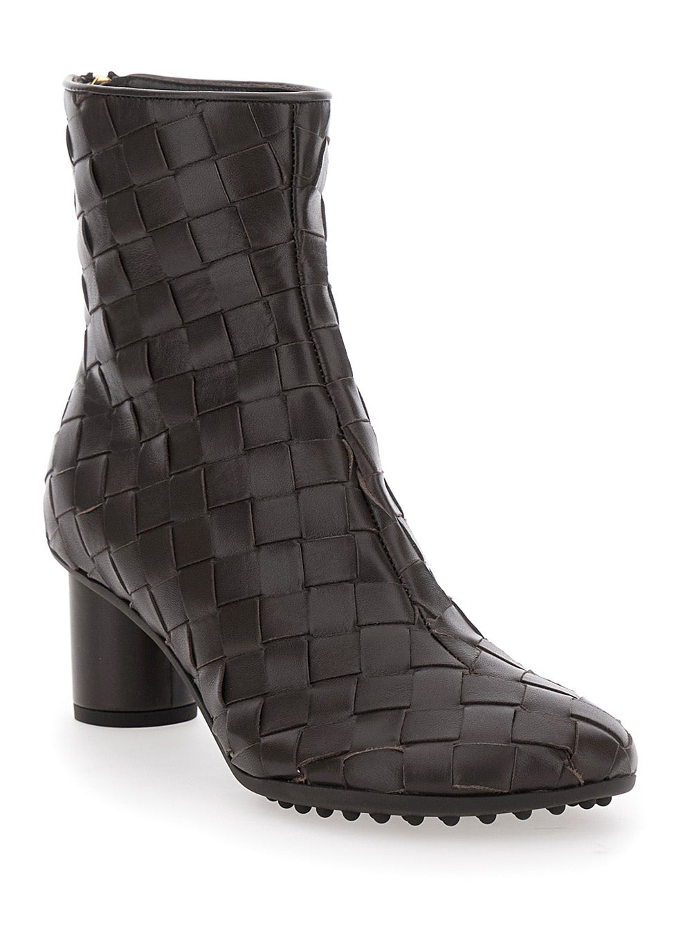 Bottega Veneta Women 'Atomic' Brown Ankle Boots With Braided Design And Kitten Heel In Leather Woman - 2