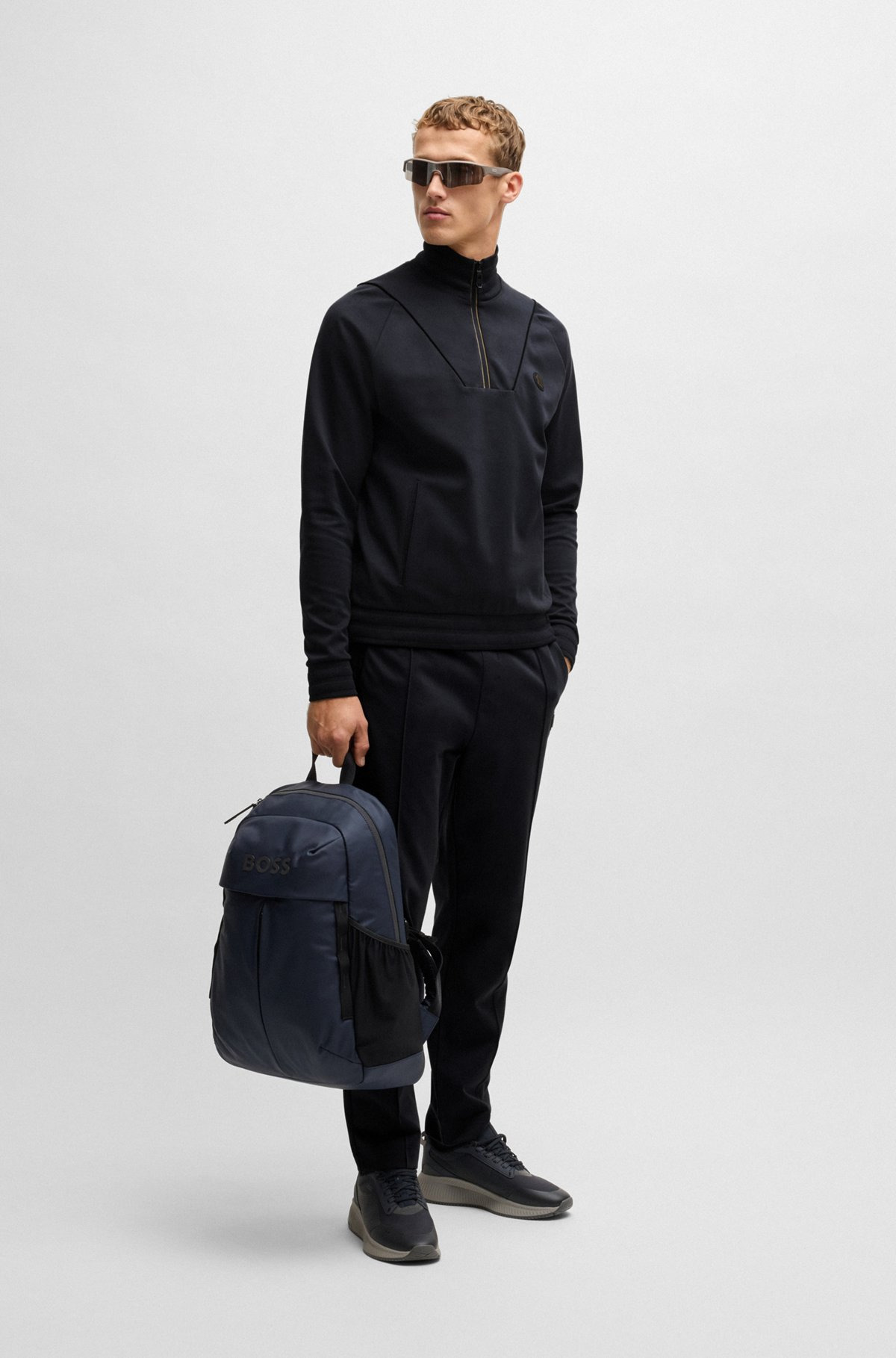 COTTON ZIP-NECK SWEATSHIRT WITH DOUBLE B MONOGRAM - 4