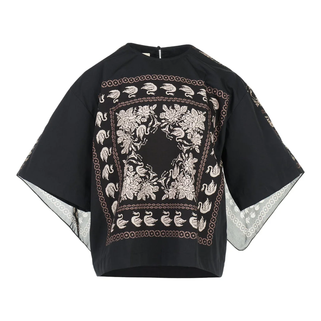 Mix Fabric Embroidered Top - 1
