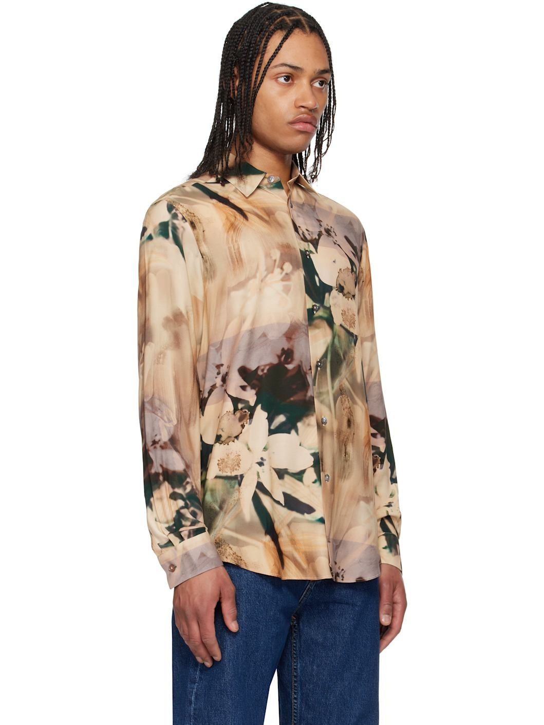 Beige Viscose Painted Photograph Print Shirt - 2