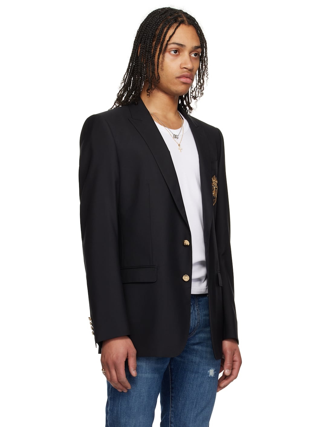 Black Patch Single-Breasted Wool & Silk Blazer - 2