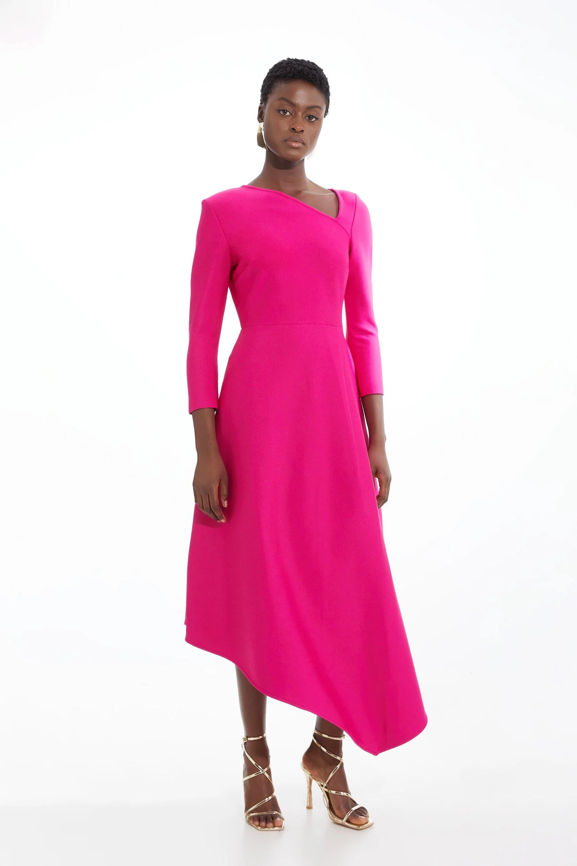 Figure Form Bandage Asymmetric Hem Knit Midi Dress - 1
