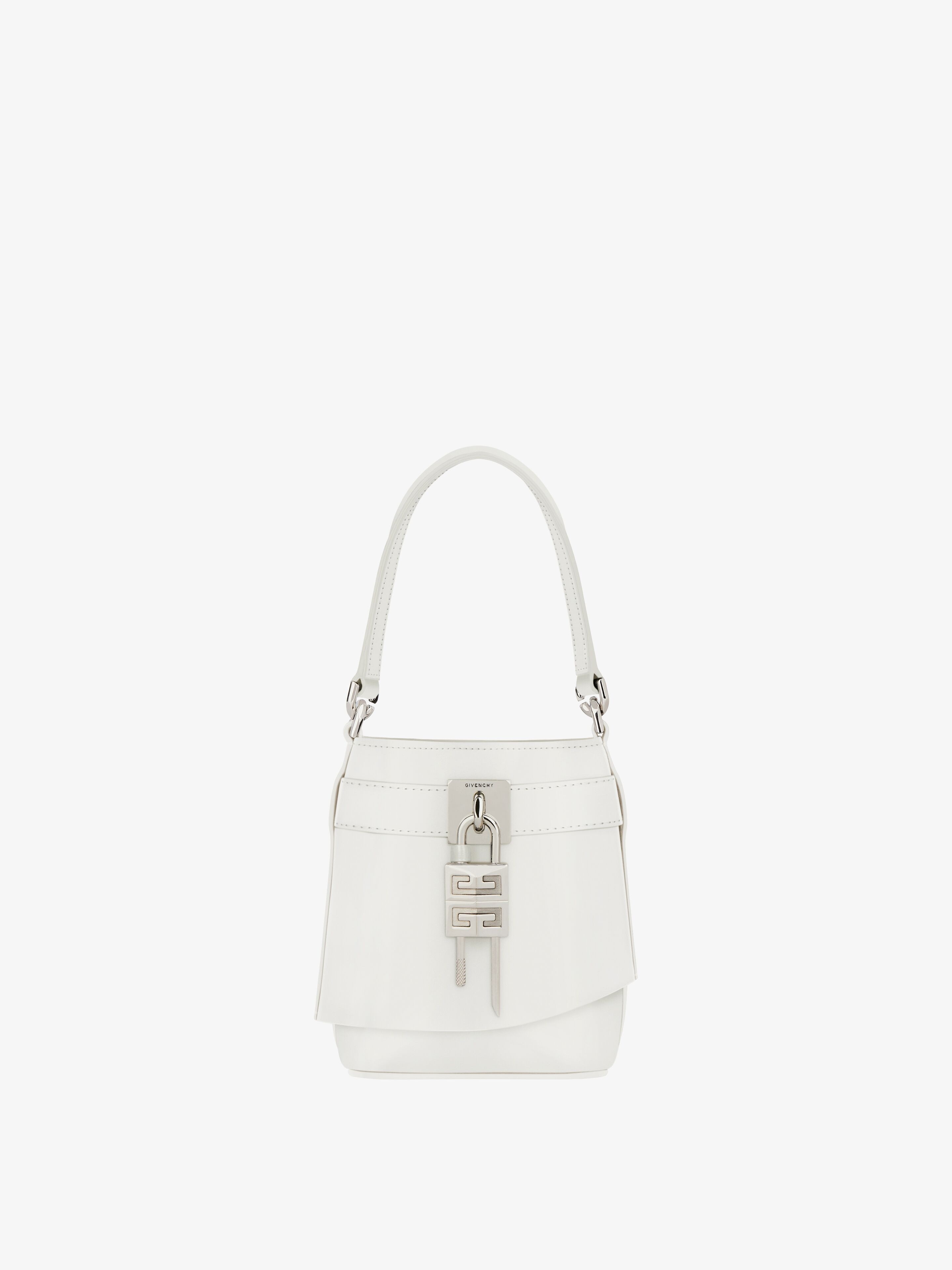 Shark Lock Micro metallic leather bucket bag in silver - Givenchy