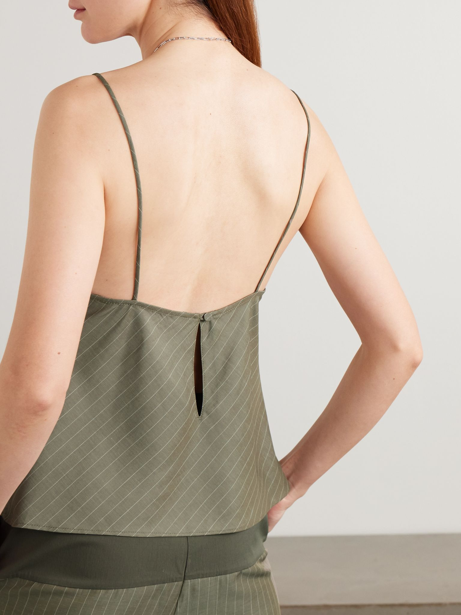 Pinstriped twill camisole Gray green - 3