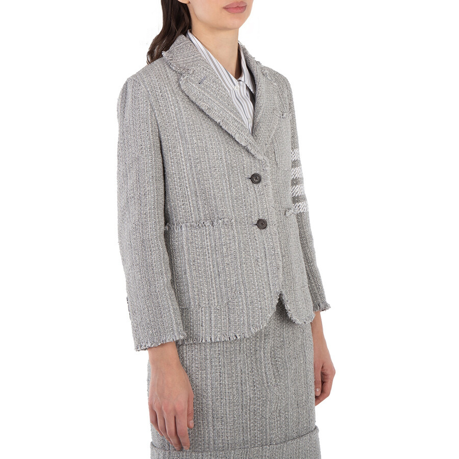 Thom Browne Ladies Tweed Fray 4-Bar Cropped Sack Jacket - 4