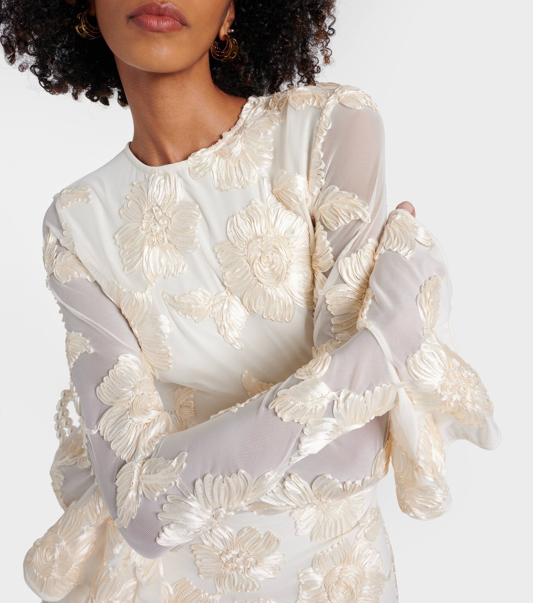 Bridal Rosita floral-appliqué mesh minidress - 4