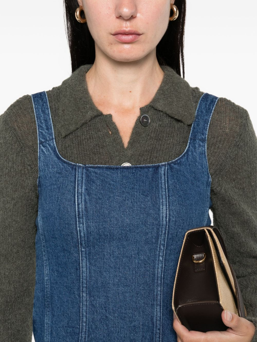 square-neck denim mini dress - 5