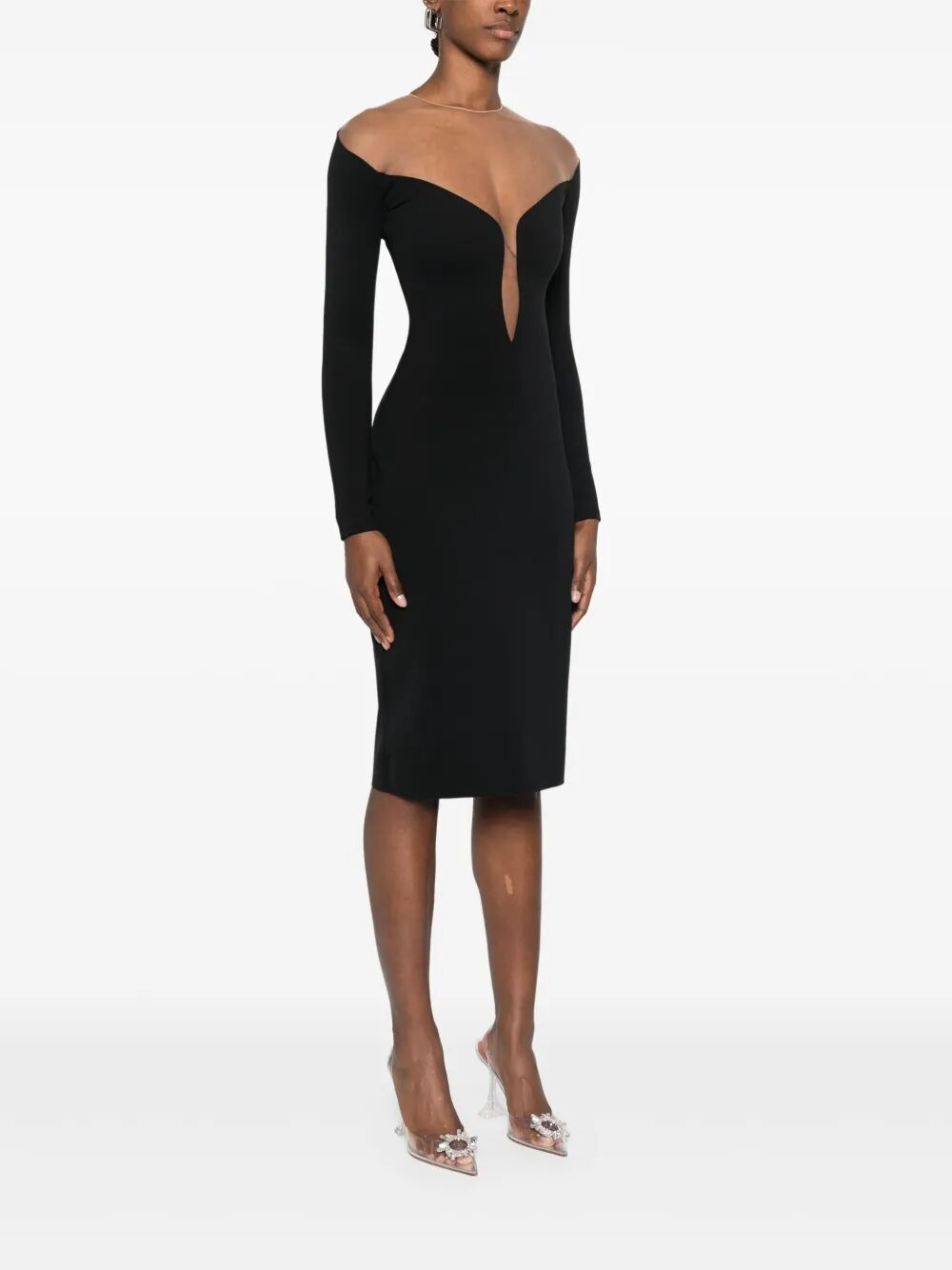 Mugler Women Deep Neck Fit Midi Dress - 4