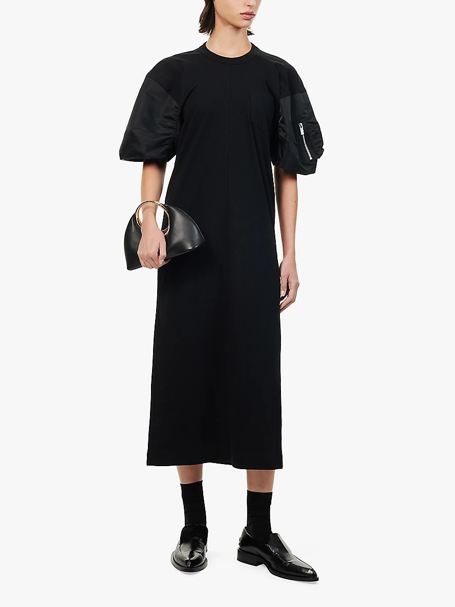 sacai Nylon Twill x Cotton Jersey Dress | REVERSIBLE