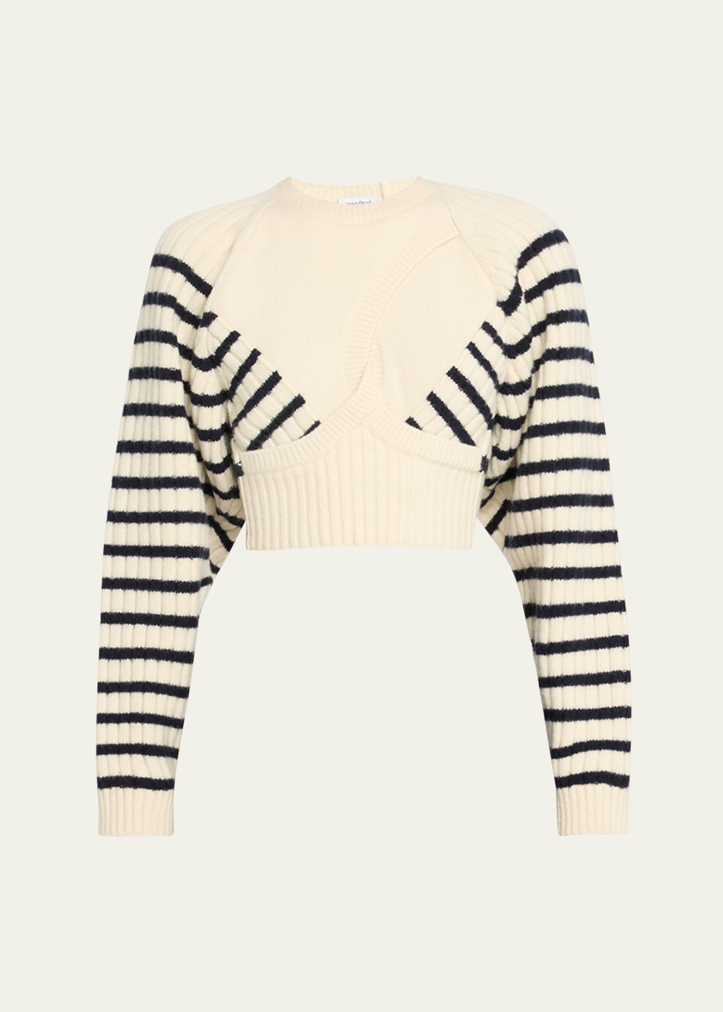 Ribbed Mariniere Cropped Knit Pullover - 1