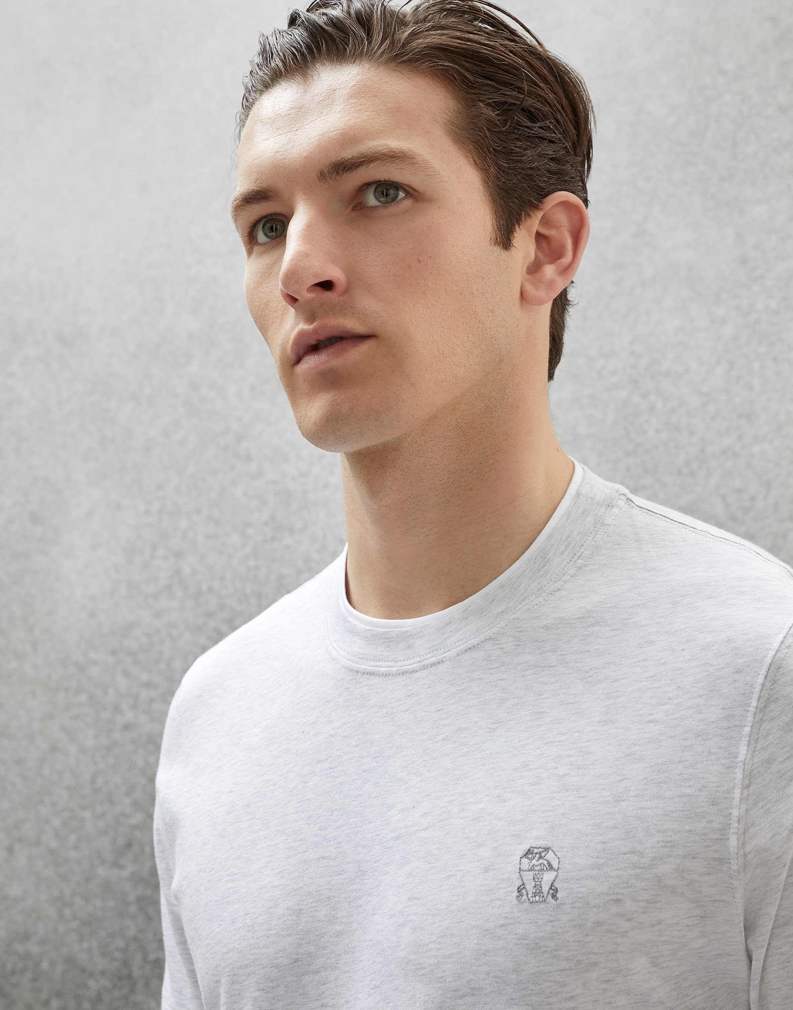 Cotton jersey slim fit crew neck T-shirt with logo and faux-layering - 3
