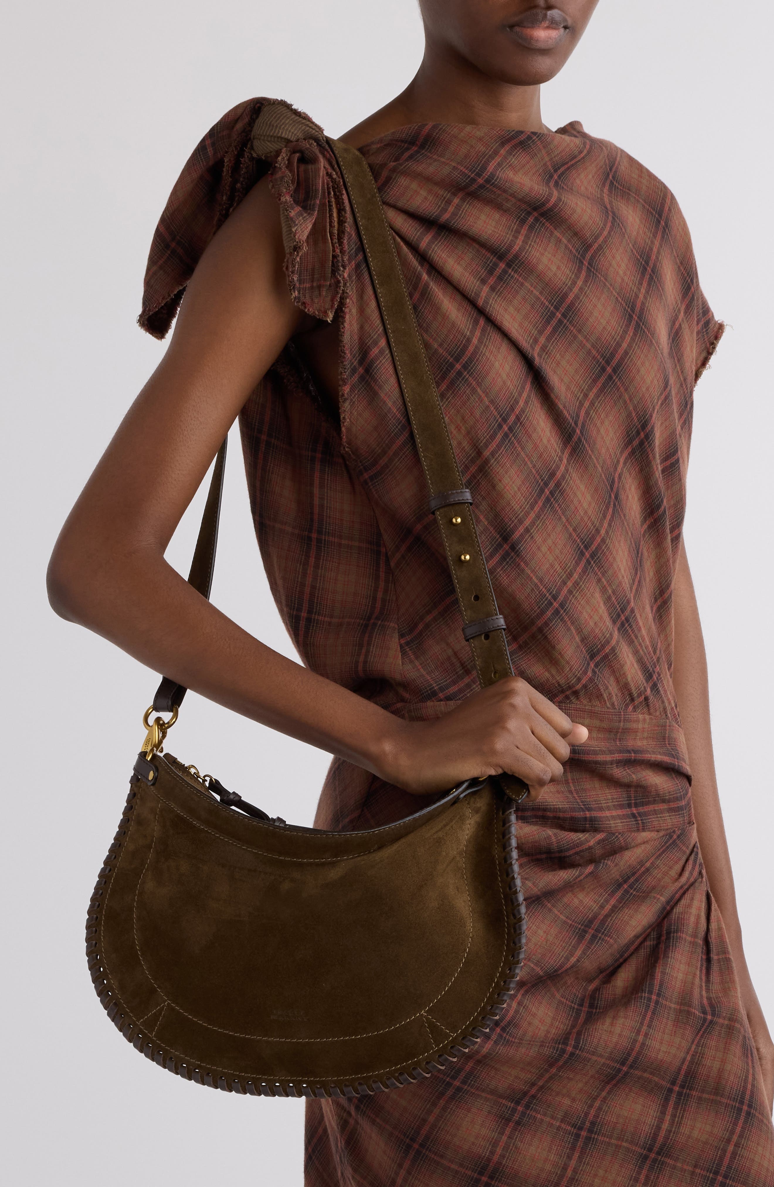 Isabel Marant Oskan Whipstitch Soft Suede Shoulder Bag in Bronze at Nordstrom - 2