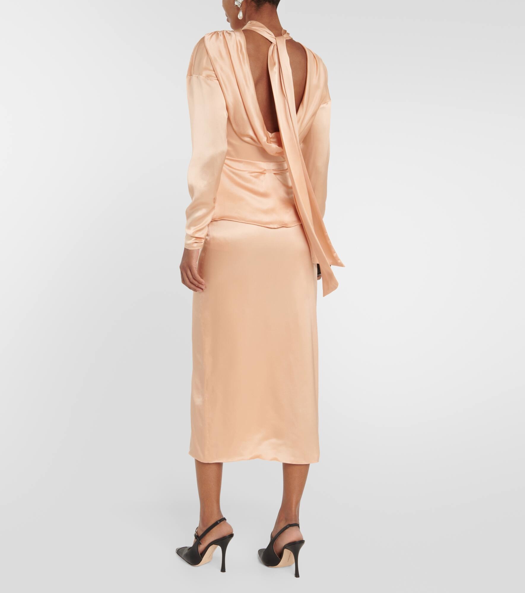 Tie-neck silk satin midi dress - 3