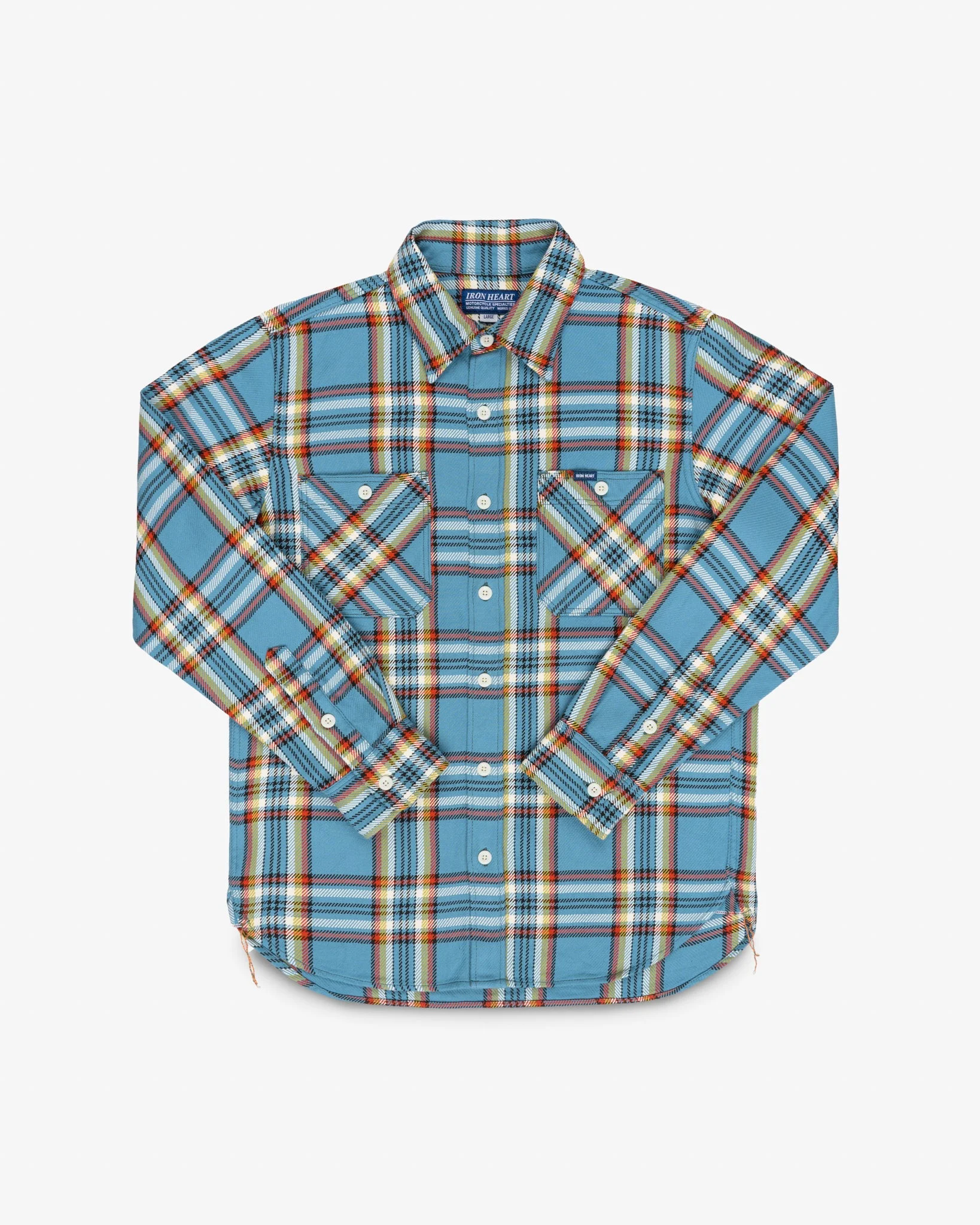 IHSH-442-SAX 9OZ SELVEDGE FLANNEL CHECK WORK SHIRT - SAX BLUE - 1