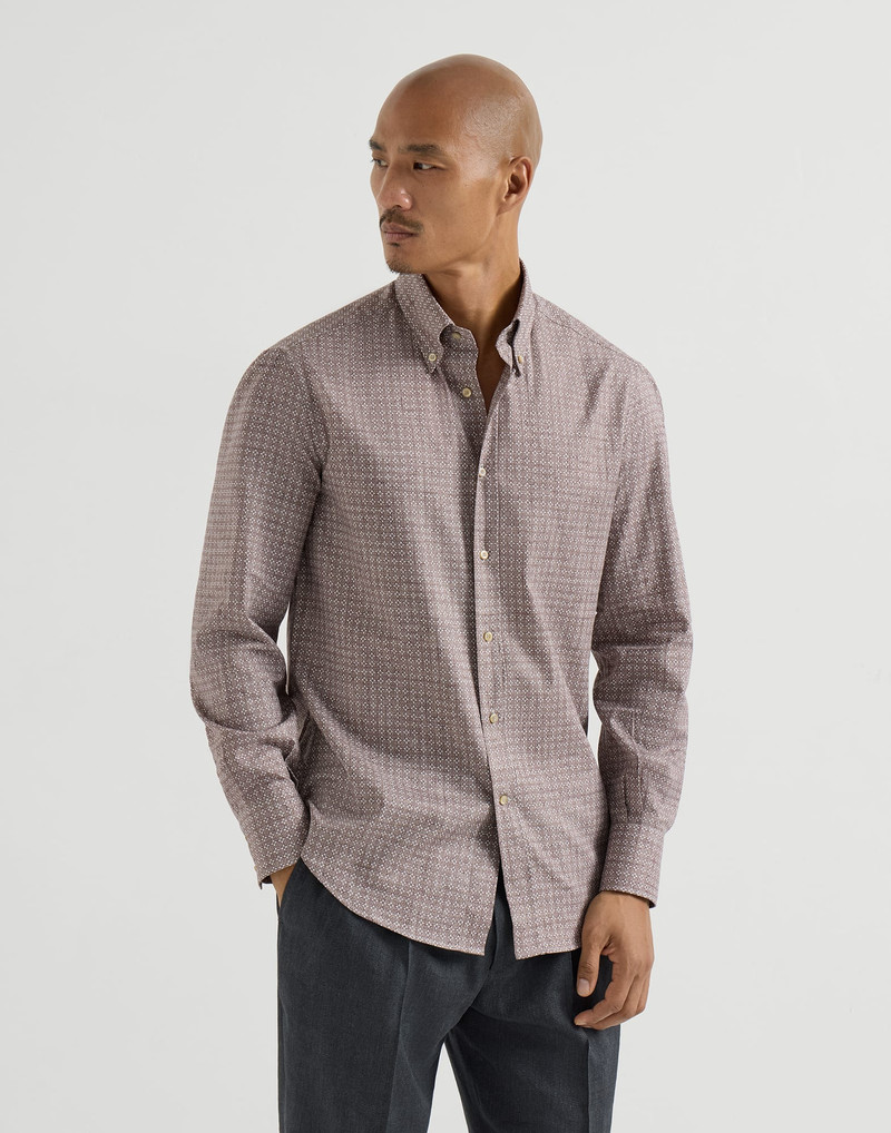 Flower print twill basic fit shirt with button-down collar 4