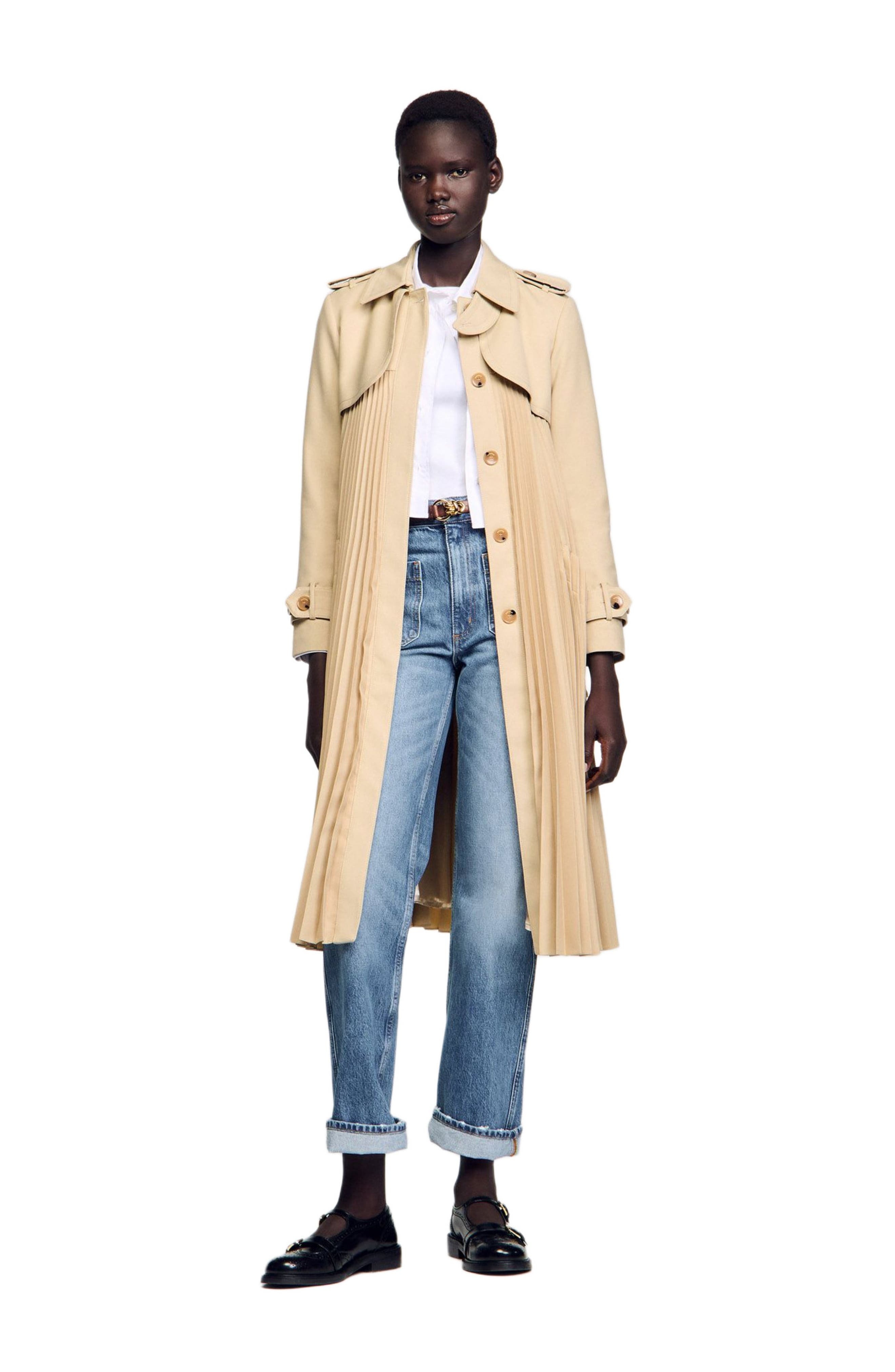 SANDRO Pleated trench coat with belt in Beige at Nordstrom - 6