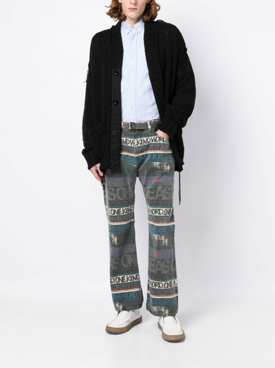 sacai slogan-print cotton jeans outlook